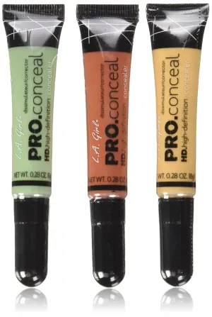 L.A. Girl Pro Conceal Set Orange, Yellow, Green Correctors, Bundle of 3 (LAX-GC990 GC991 GC992-B)