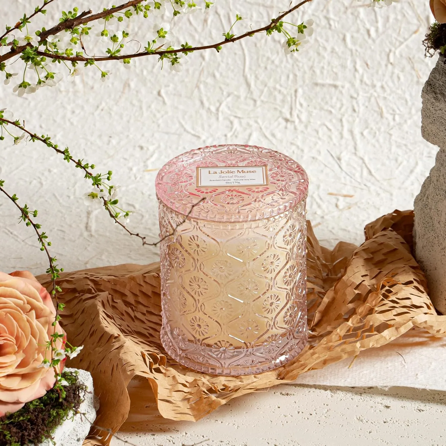 LA JOLIE MUSE Sandalwood Rose Candle, Scented Candles, Mothers Day Candles Gifts for Women, Natural Soy Candle, 6 oz 40 Hours Burn, Candles for Home Scented