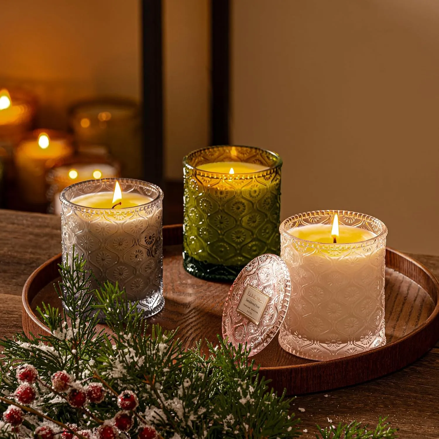 LA JOLIE MUSE Sandalwood Rose Candle, Scented Candles, Mothers Day Candles Gifts for Women, Natural Soy Candle, 6 oz 40 Hours Burn, Candles for Home Scented