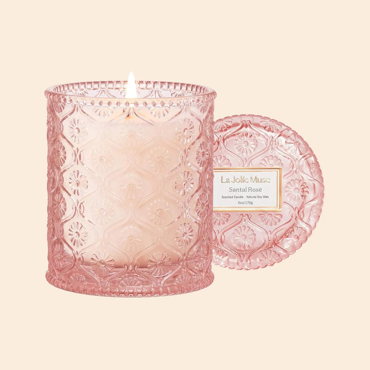 LA JOLIE MUSE Sandalwood Rose Candle, Scented Candles, Mothers Day Candles Gifts for Women, Natural Soy Candle, 6 oz 40 Hours Burn, Candles for Home Scented