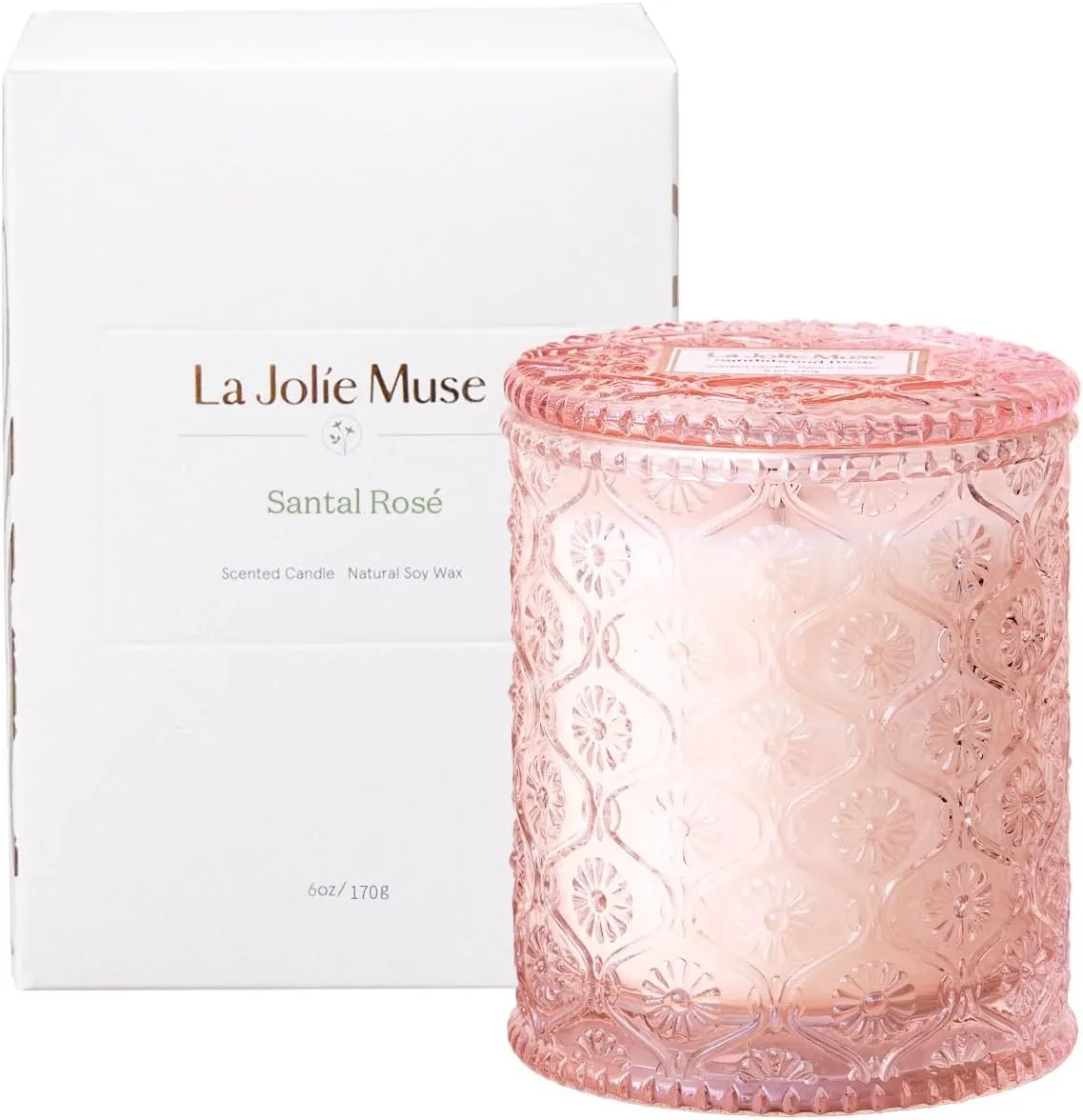 LA JOLIE MUSE Sandalwood Rose Candle, Scented Candles, Mothers Day Candles Gifts for Women, Natural Soy Candle, 6 oz 40 Hours Burn, Candles for Home Scented