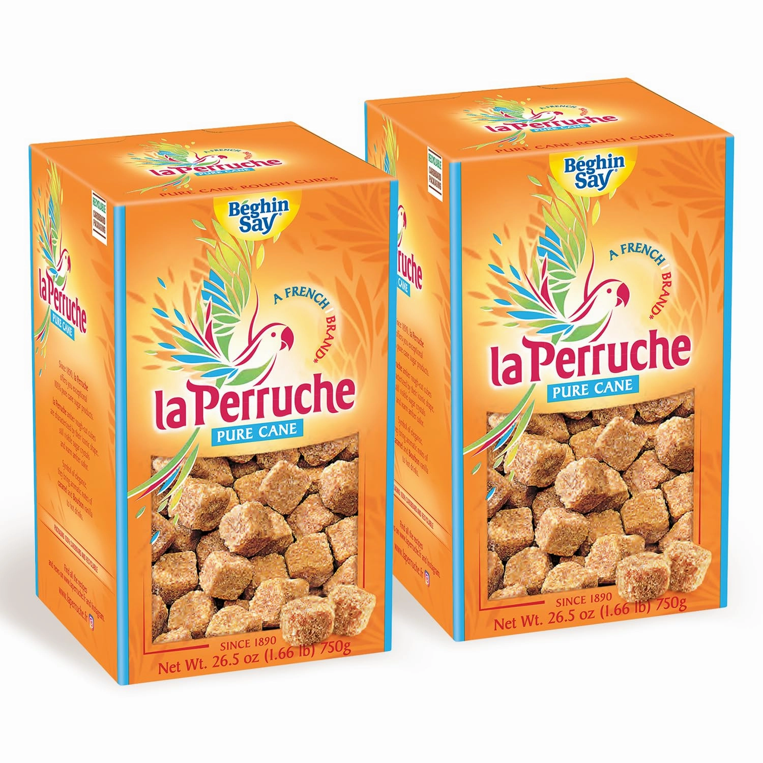 La Perruche Pure Cane Brown Sugar Cubes (750g/1.65lb box) | Ideal Sugar Cubes for Coffee | Pack of 2