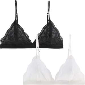Lace Bralettes for Women Floral Adjustable Thin Strap V Neck Hook Eye Unpadded Triangle Bralette Wire Free Bra