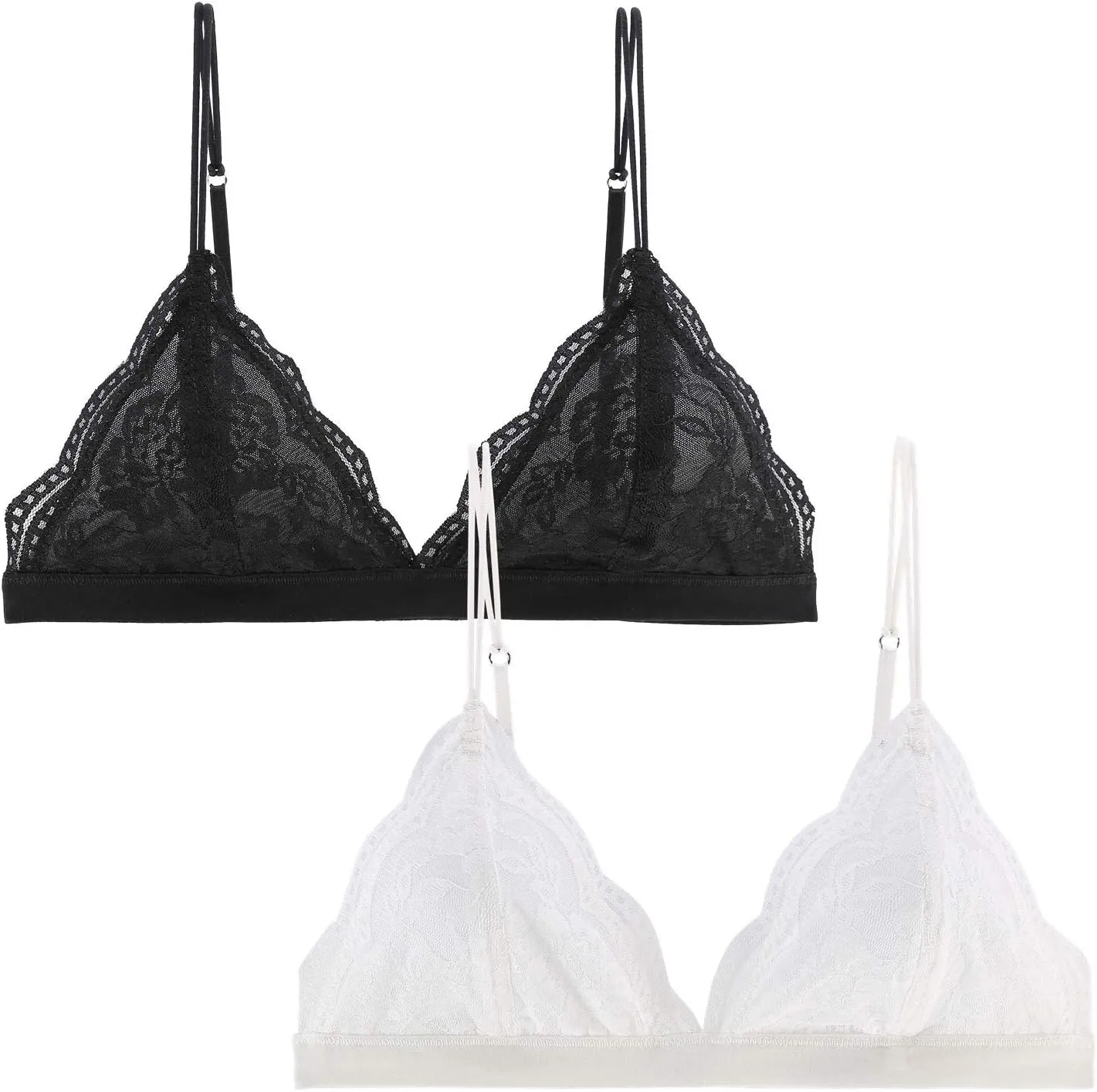 Lace Bralettes for Women Floral Adjustable Thin Strap V Neck Hook Eye Unpadded Triangle Bralette Wire Free Bra