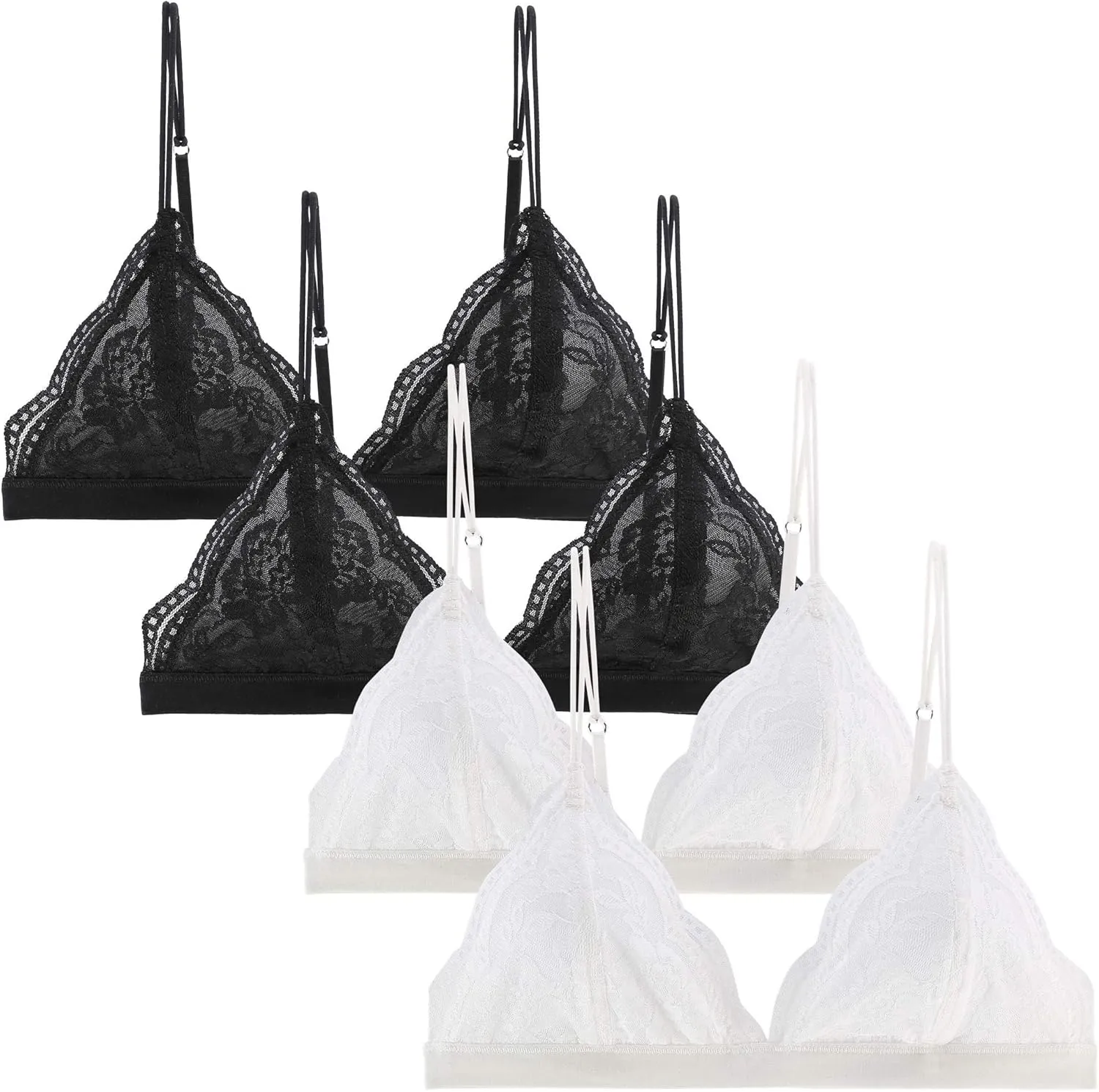 Lace Bralettes for Women Floral Adjustable Thin Strap V Neck Hook Eye Unpadded Triangle Bralette Wire Free Bra