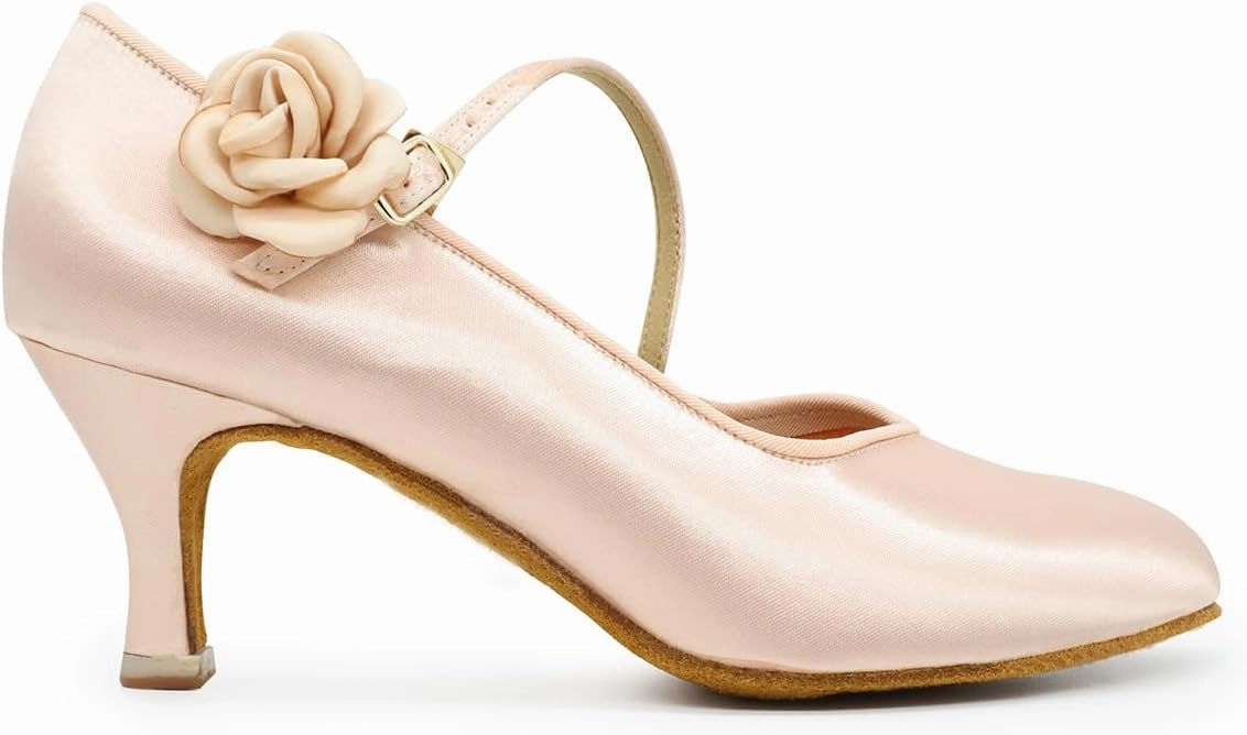 Ladies Ballroom Dance Shoes Kitten Heel Wedding Pump Mary Jane with Rose Modern Latin Dance Shoes for Women #1322N