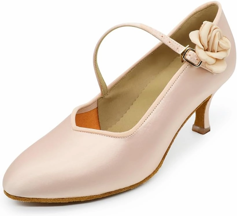 Ladies Ballroom Dance Shoes Kitten Heel Wedding Pump Mary Jane with Rose Modern Latin Dance Shoes for Women #1322N