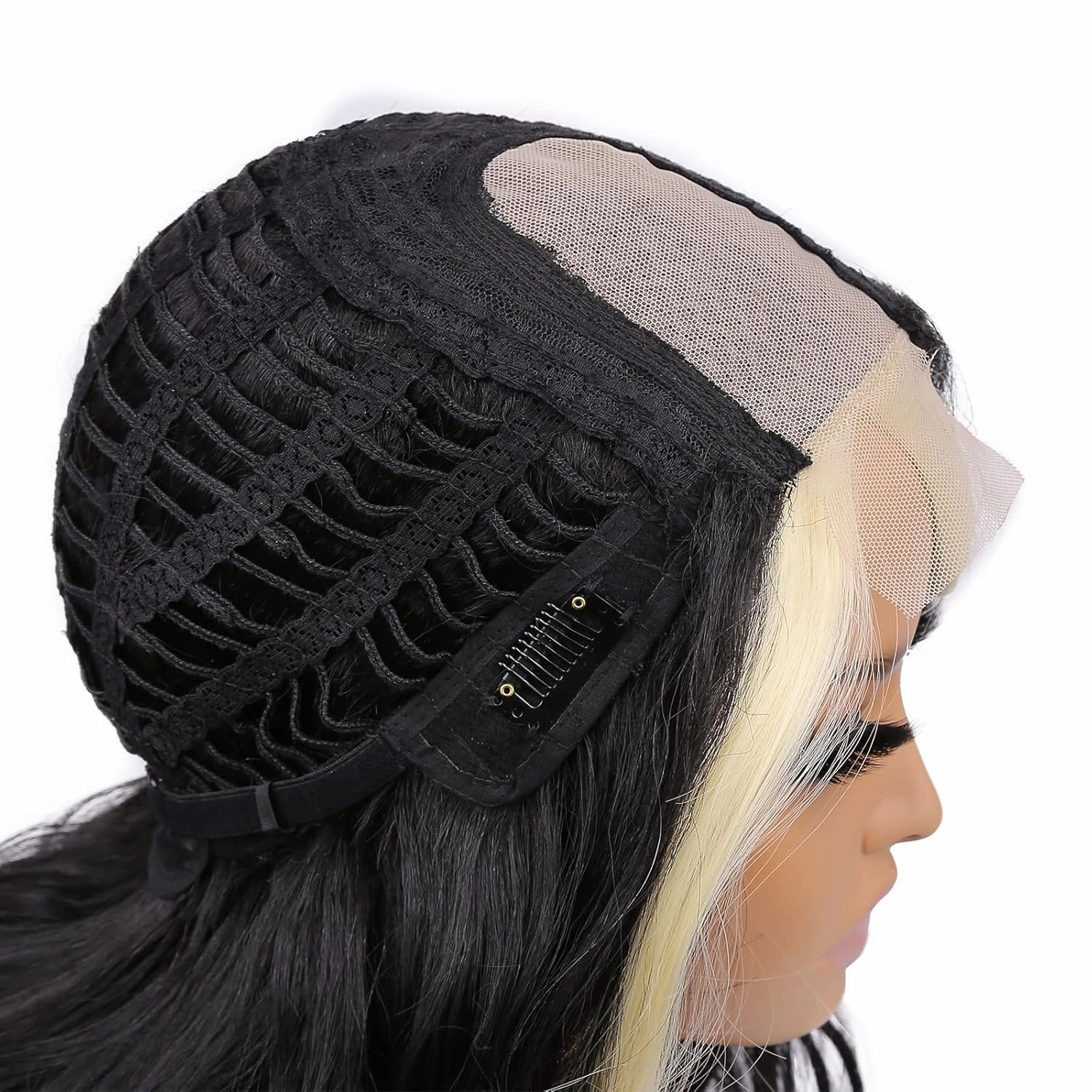 Lady Miranda Loose Wave Lace Part Wig Black with Blonde Highlights Nature Curly Synthetic Heat Resistant Weave Full Wigs for Women