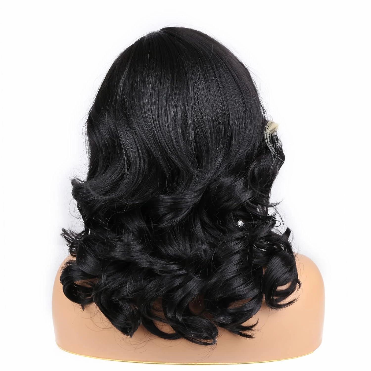 Lady Miranda Loose Wave Lace Part Wig Black with Blonde Highlights Nature Curly Synthetic Heat Resistant Weave Full Wigs for Women