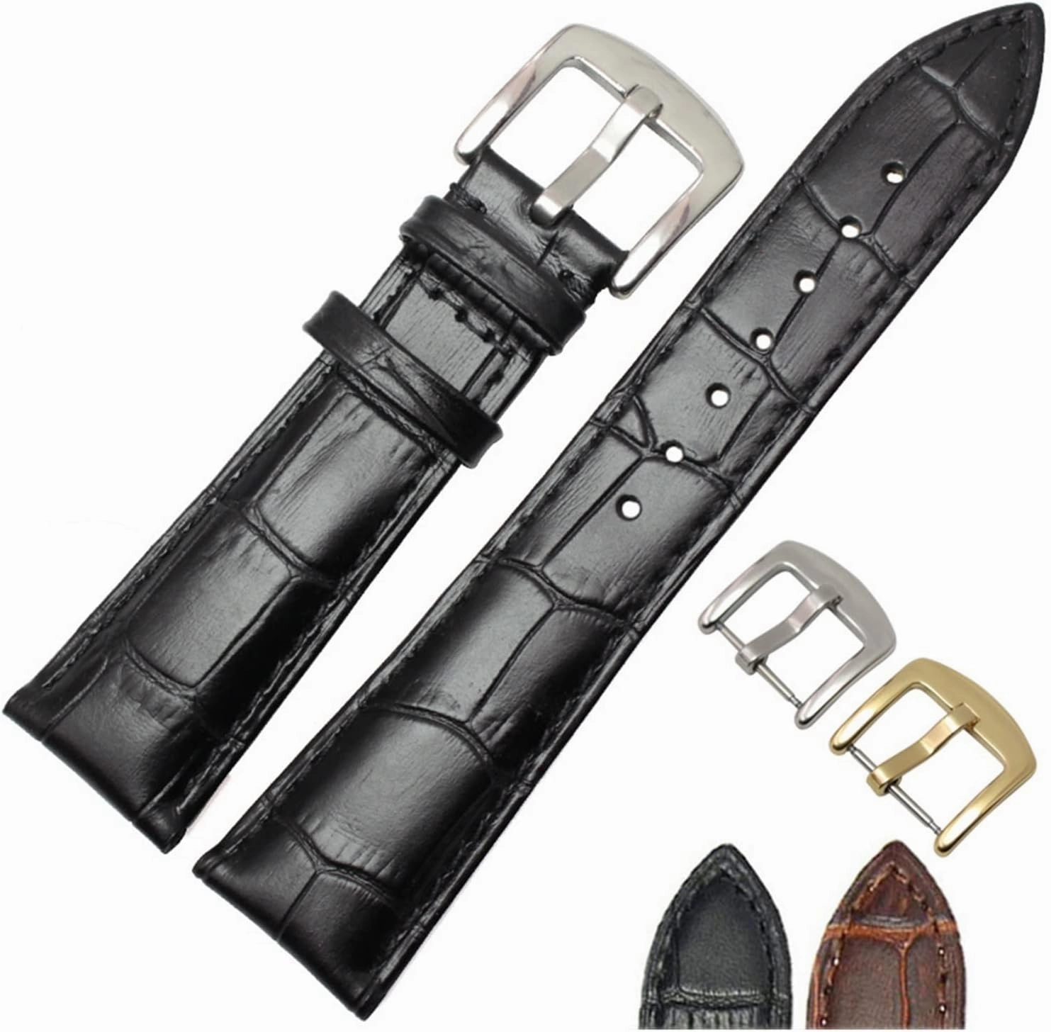 LAnGSHAW Watchband Men Black Brown 19mm 20mm 21mm 22mm Soft Strap Watch Accessories and Steel Metal Needle Buckle (Band Color : Black Gold Buckle, Band Width : 21mm)