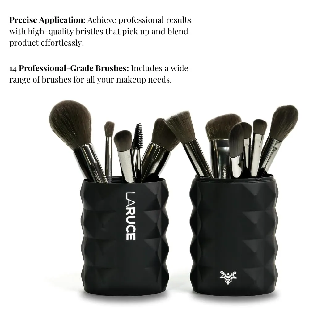 Laruce Makeup Brushes 14Pcs Makeup Brush Set Premium Synthetic Brushes for Foundation, Blending, Blush, Eyeliner, Shadow, Brow, Concealer, and Kabuki Brush with Travel Cup
