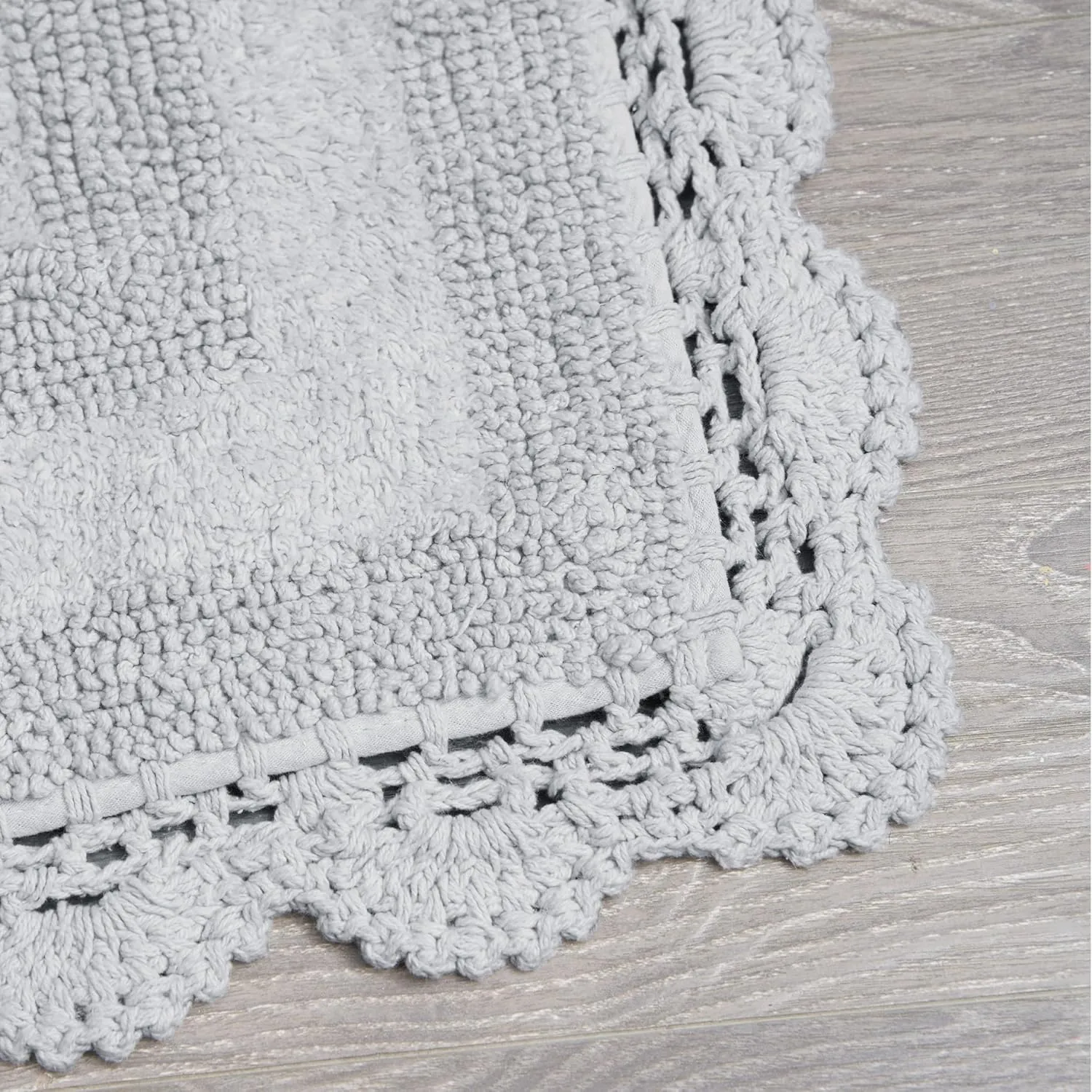 Laura Ashley Crochet Cotton 21x34 Bath Rug, Light Grey