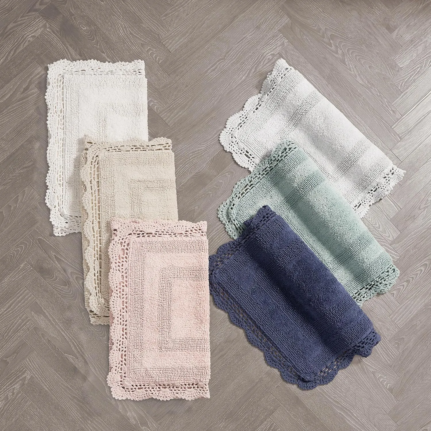 Laura Ashley Crochet Cotton 21x34 Bath Rug, Light Grey