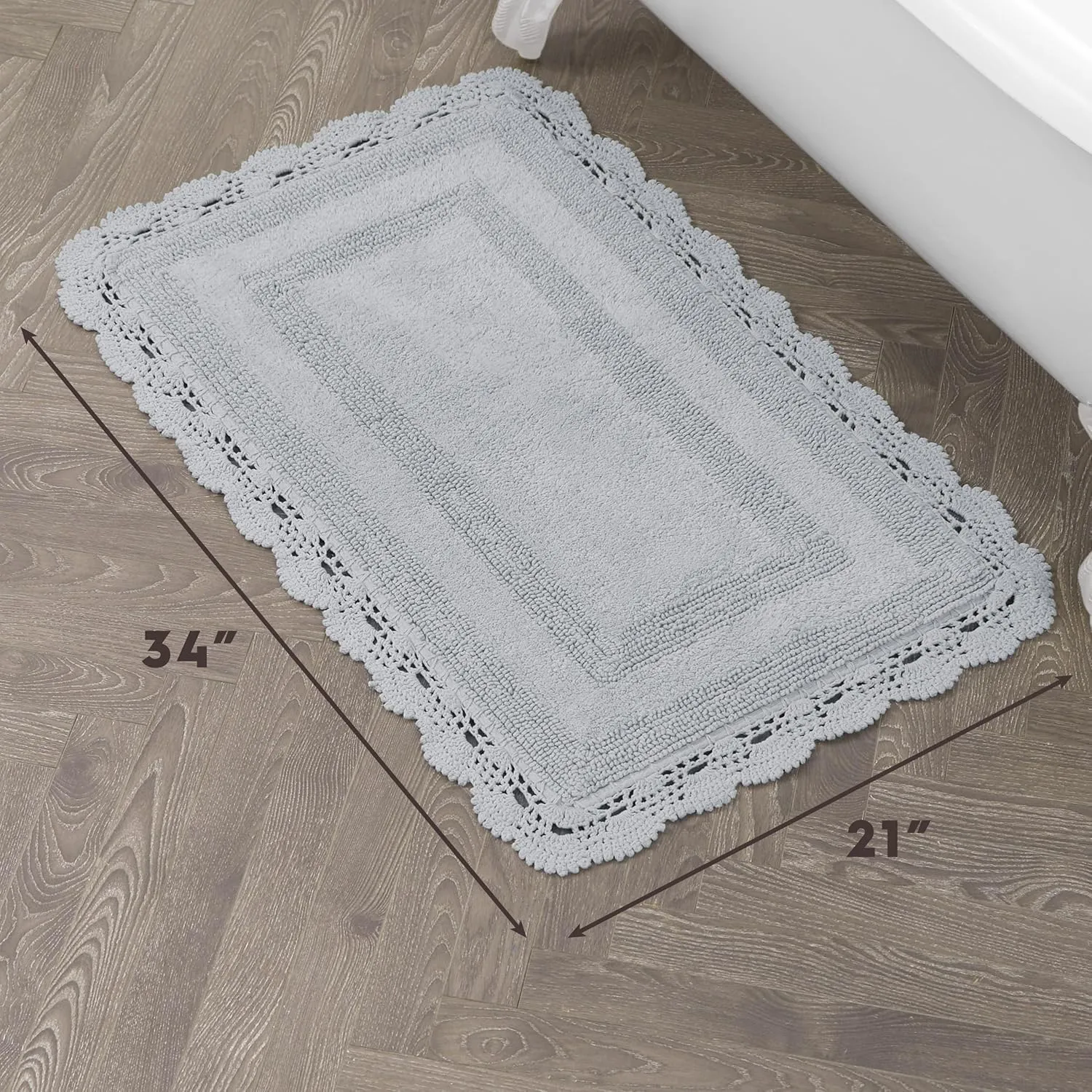 Laura Ashley Crochet Cotton 21x34 Bath Rug, Light Grey