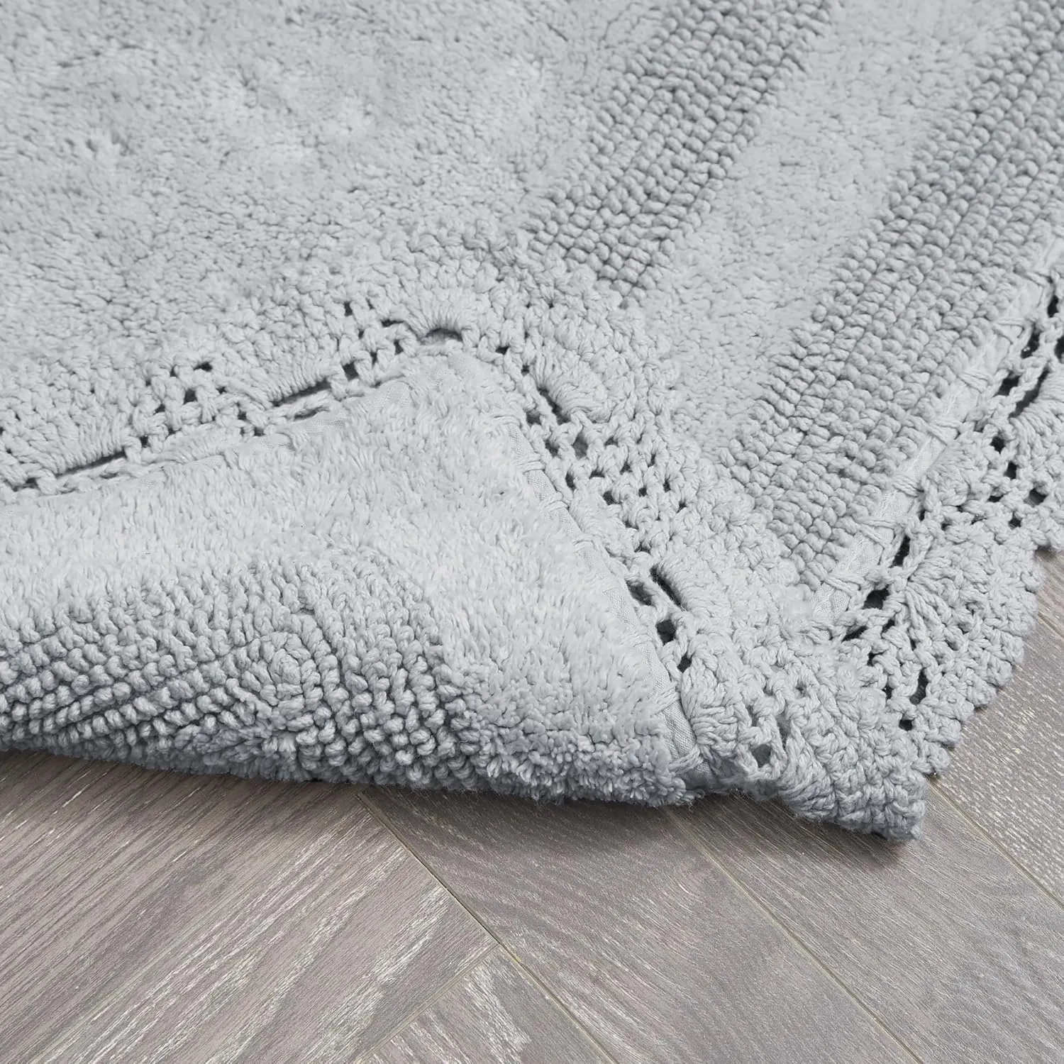 Laura Ashley Crochet Cotton 21x34 Bath Rug, Light Grey