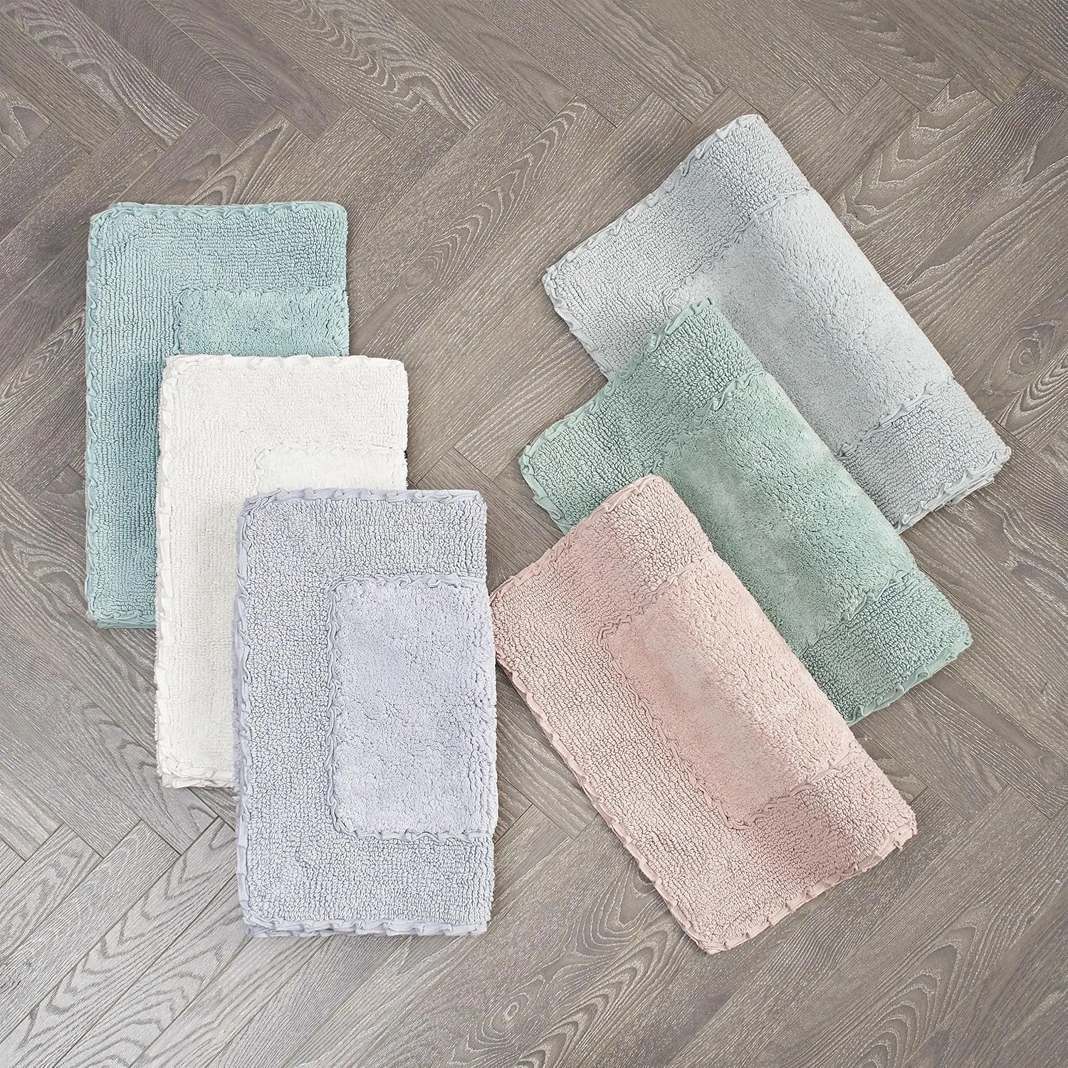 Laura Ashley Ruffle Border Blush Pink 27"x 45" 100% Cotton Bath Rug