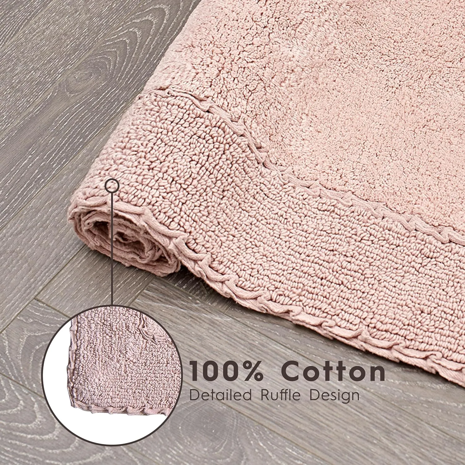 Laura Ashley Ruffle Border Blush Pink 27"x 45" 100% Cotton Bath Rug