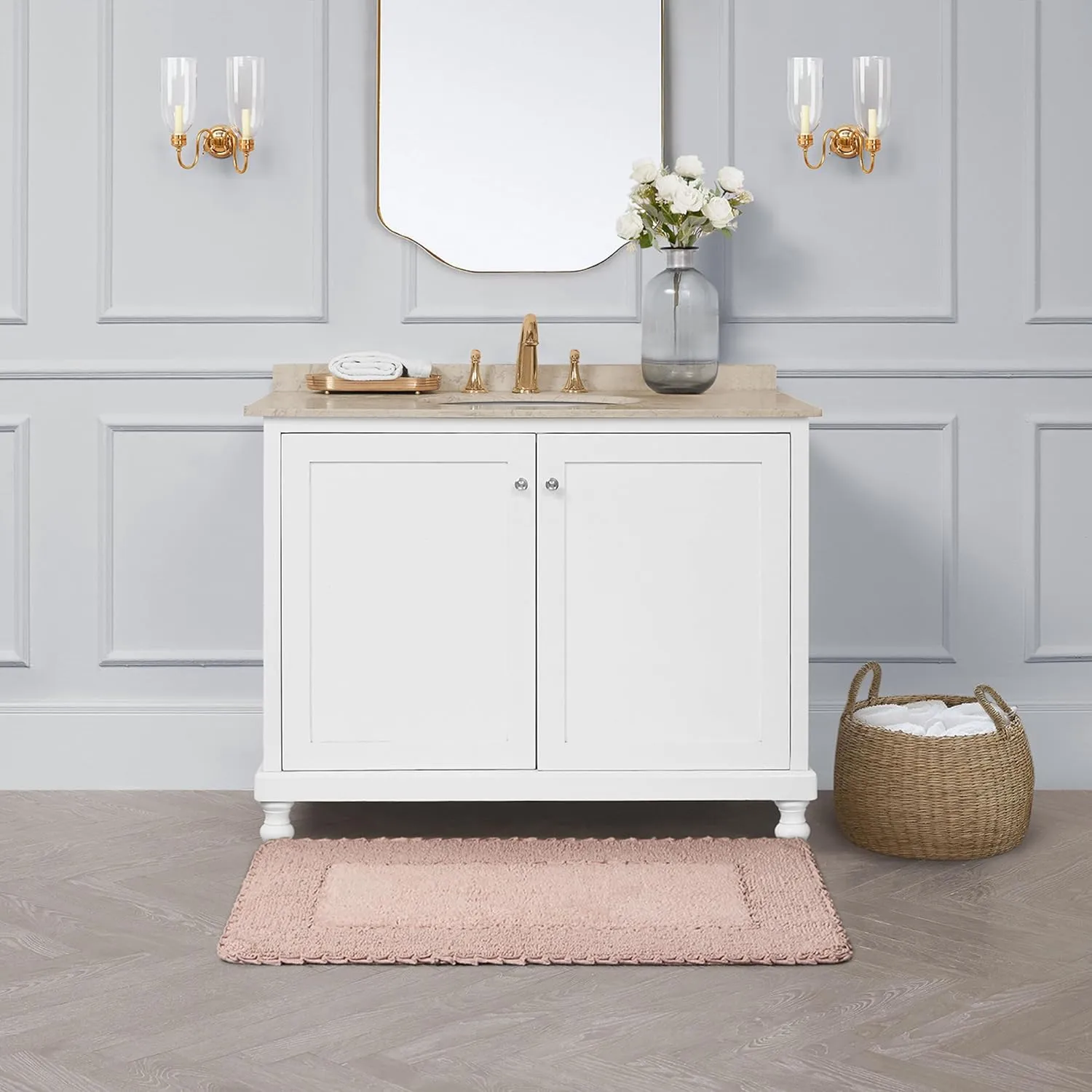 Laura Ashley Ruffle Border Blush Pink 27"x 45" 100% Cotton Bath Rug