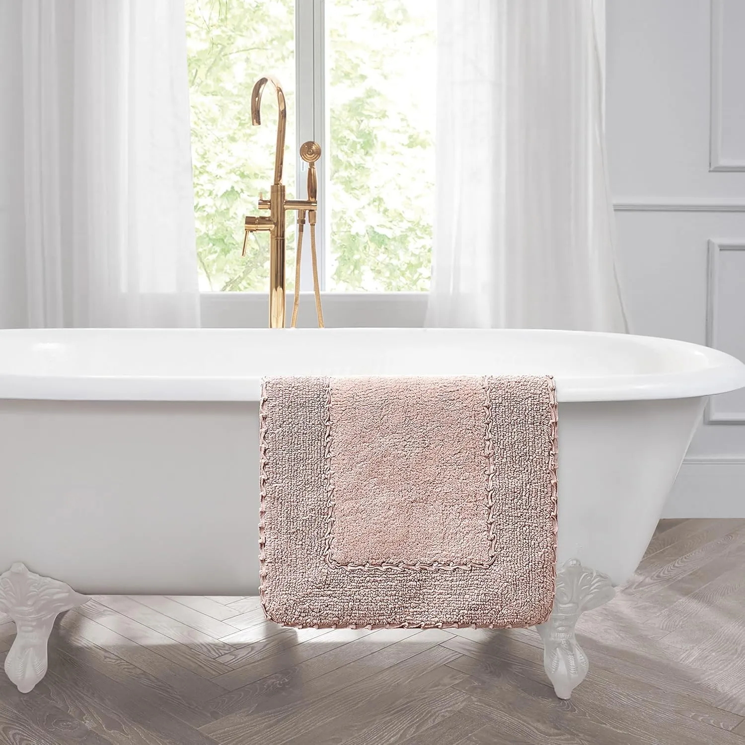 Laura Ashley Ruffle Border Blush Pink 27"x 45" 100% Cotton Bath Rug