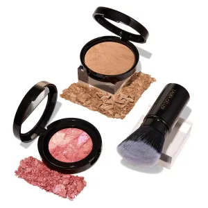 LAURA GELLER NEW YORK 40  Club Blush-n-Balance 3pc Kit: Baked Balance-N-Brighten Color Correcting Foundation, Golden Medium   Retractable Kabuki Brush   Baked Blush-N-Brighten, Tropic Hues