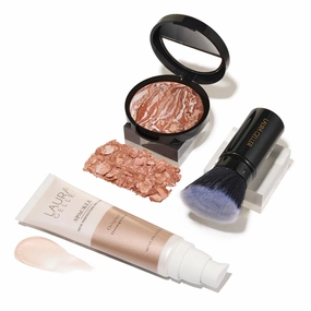 LAURA GELLER NEW YORK Ready-n-Radiant Kit (3 PC) - Baked Bronze-n-Brighten, Mediium   Spackle Super-Size Skin Perfecting Primer, Champagne Glow   Retractable Angled Kabuki Brush