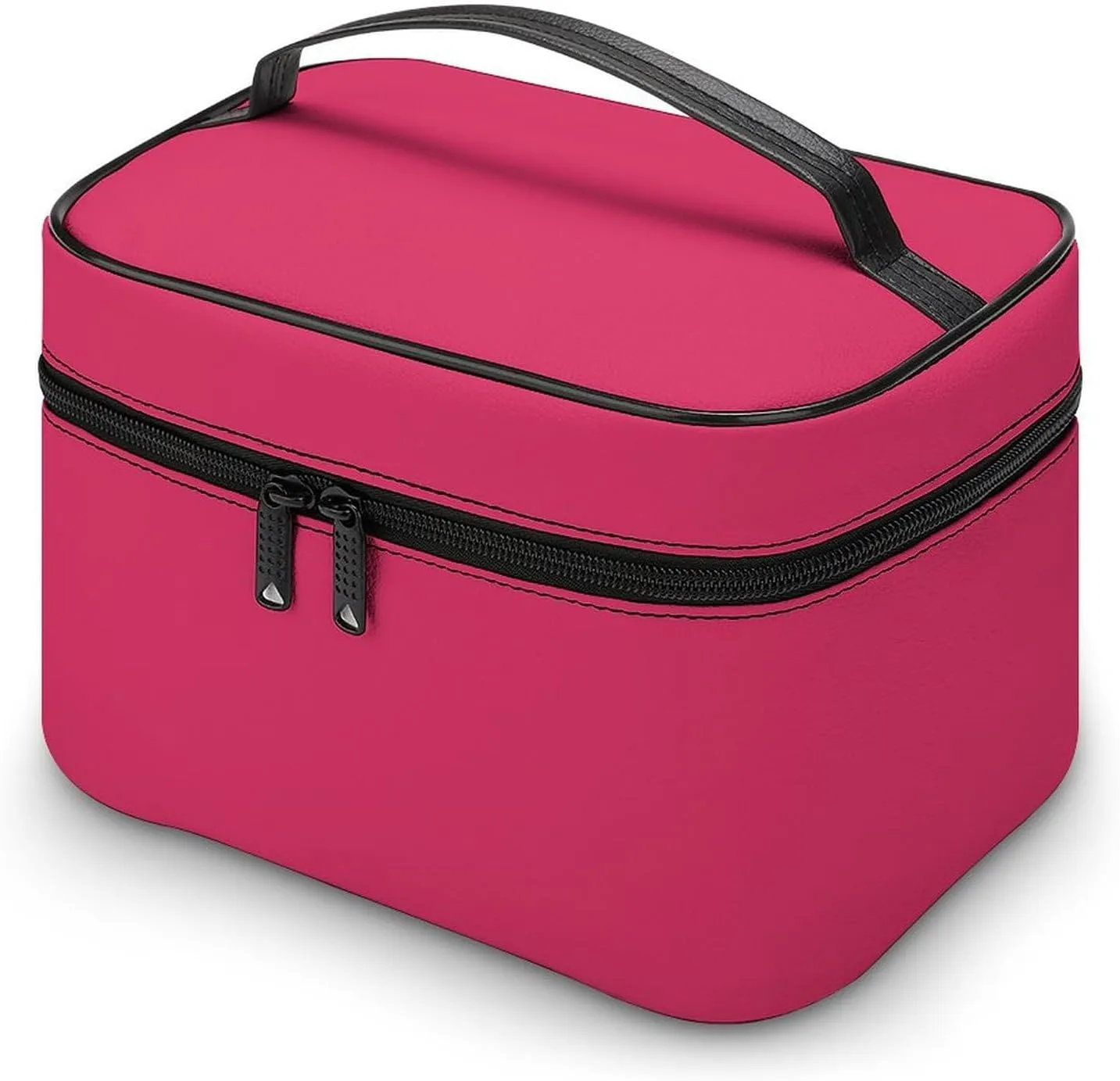 Leather Cosmetic Case, Cherry Solid Color Classic Elegant Trendy Portable Makeup Bag Organizer Large Capacity Travel Toiletry Bag with Zipper
