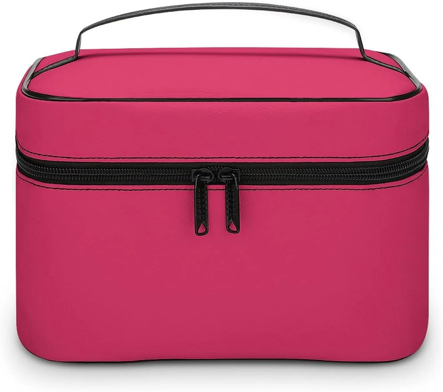 Leather Cosmetic Case, Cherry Solid Color Classic Elegant Trendy Portable Makeup Bag Organizer Large Capacity Travel Toiletry Bag with Zipper