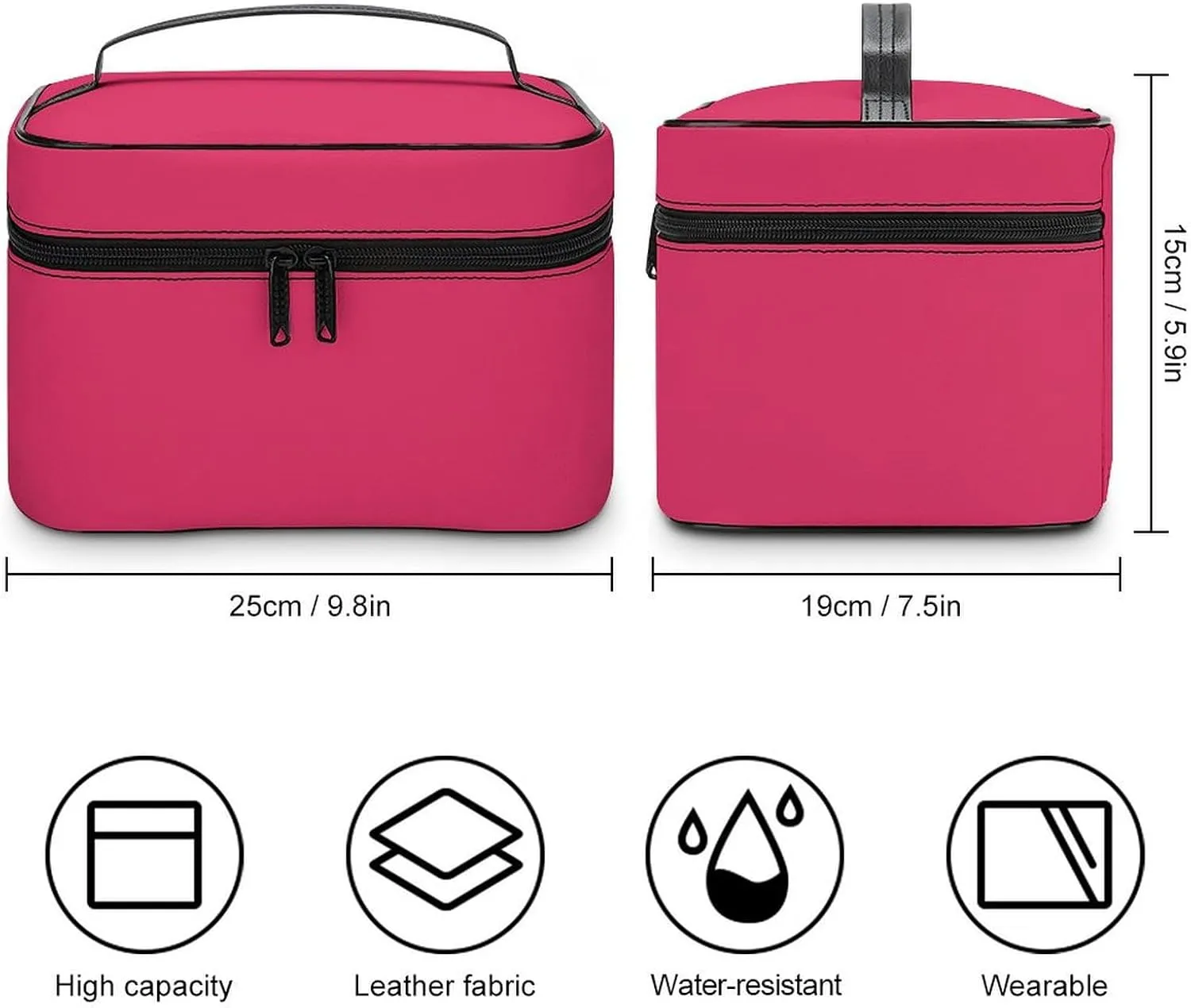 Leather Cosmetic Case, Cherry Solid Color Classic Elegant Trendy Portable Makeup Bag Organizer Large Capacity Travel Toiletry Bag with Zipper