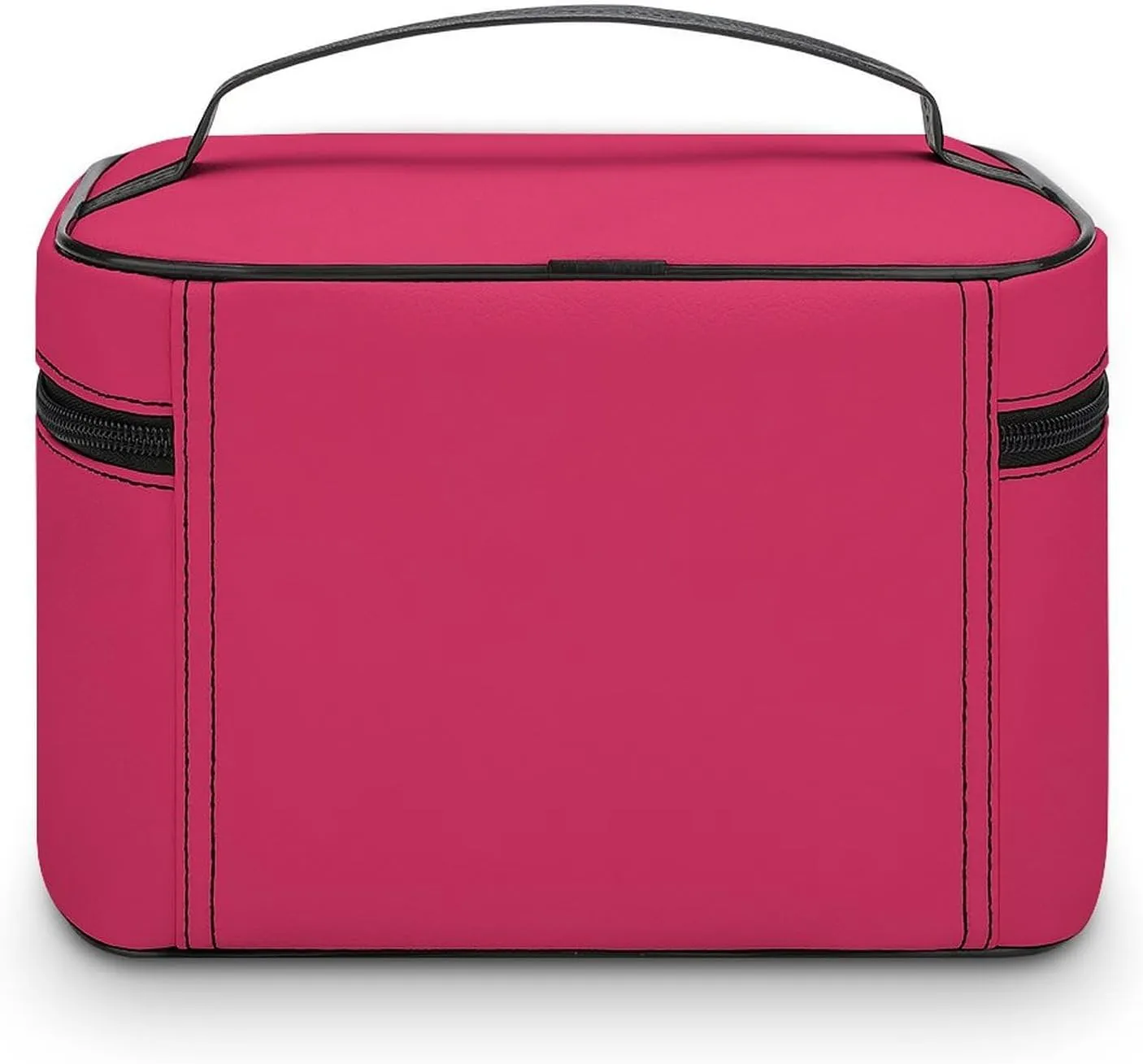 Leather Cosmetic Case, Cherry Solid Color Classic Elegant Trendy Portable Makeup Bag Organizer Large Capacity Travel Toiletry Bag with Zipper