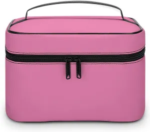 Leather Cosmetic Case, Cotton Soft Pink Portable Makeup Bag Organizer Large Capacity Travel Toiletry Bag with Zipper