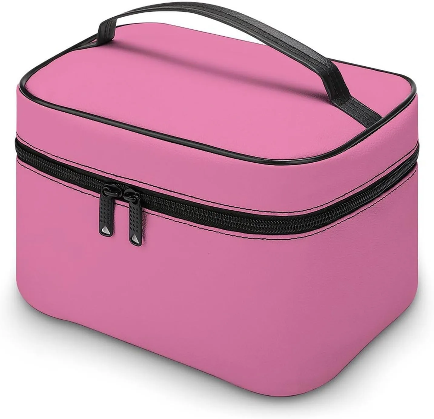 Leather Cosmetic Case, Cotton Soft Pink Portable Makeup Bag Organizer Large Capacity Travel Toiletry Bag with Zipper