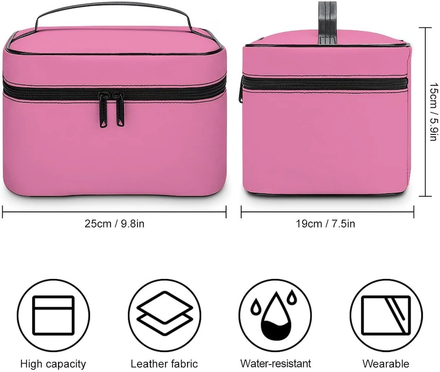 Leather Cosmetic Case, Cotton Soft Pink Portable Makeup Bag Organizer Large Capacity Travel Toiletry Bag with Zipper
