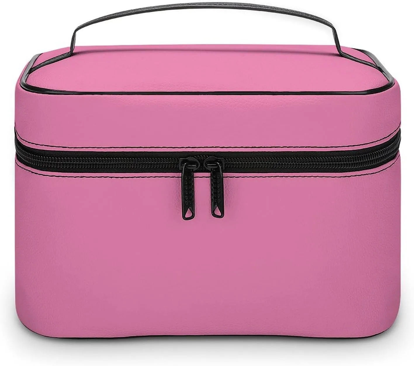 Leather Cosmetic Case, Cotton Soft Pink Portable Makeup Bag Organizer Large Capacity Travel Toiletry Bag with Zipper