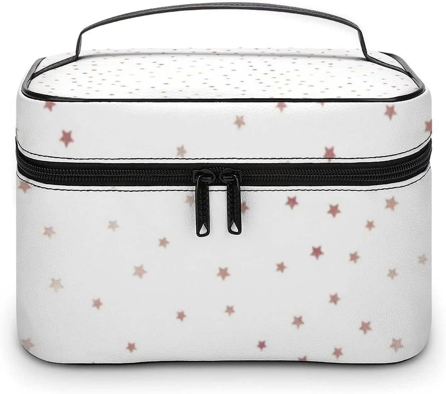Leather Cosmetic Case, Rose Gold and White Star Portable Makeup Bag Organizer Large Capacity Travel Toiletry Bag with Zipper
