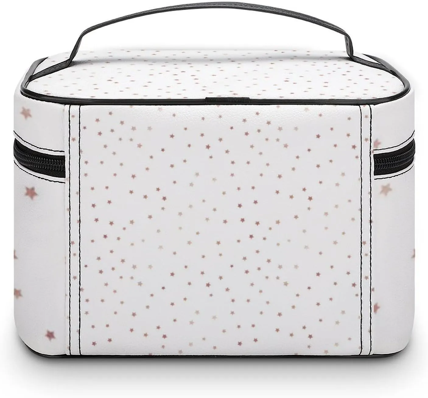 Leather Cosmetic Case, Rose Gold and White Star Portable Makeup Bag Organizer Large Capacity Travel Toiletry Bag with Zipper