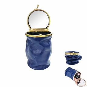 Leather Lipstick Pouch Mini Cosmetic Bag with Mirror Foldable Makeup Pouch for Travel Portable Leather Coin Purse