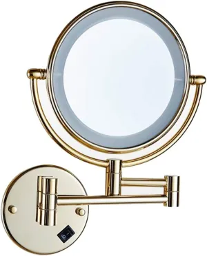 LED Makeup Vanity Mirror,Two-Sided Wall Mounted Beauty Mirror 3X Magnification Bathroom Mirror Extendable 360°Swivel Cosmetic Mirror Powered by Plug,Gold(Silver) (Gold )