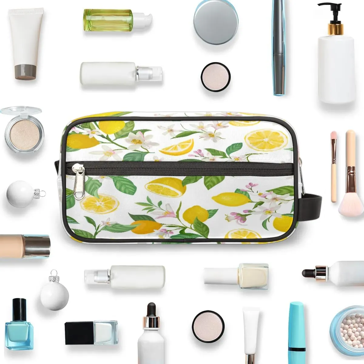 Lemons Pattern Travel Toiletry Bag for Women Men Small Cosmetic Makeup Organizer Water Resistant Shaving Bag Portable Make Up Bag Storage Bags with Handle