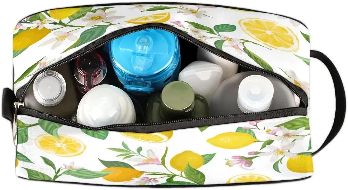 Lemons Pattern Travel Toiletry Bag for Women Men Small Cosmetic Makeup Organizer Water Resistant Shaving Bag Portable Make Up Bag Storage Bags with Handle