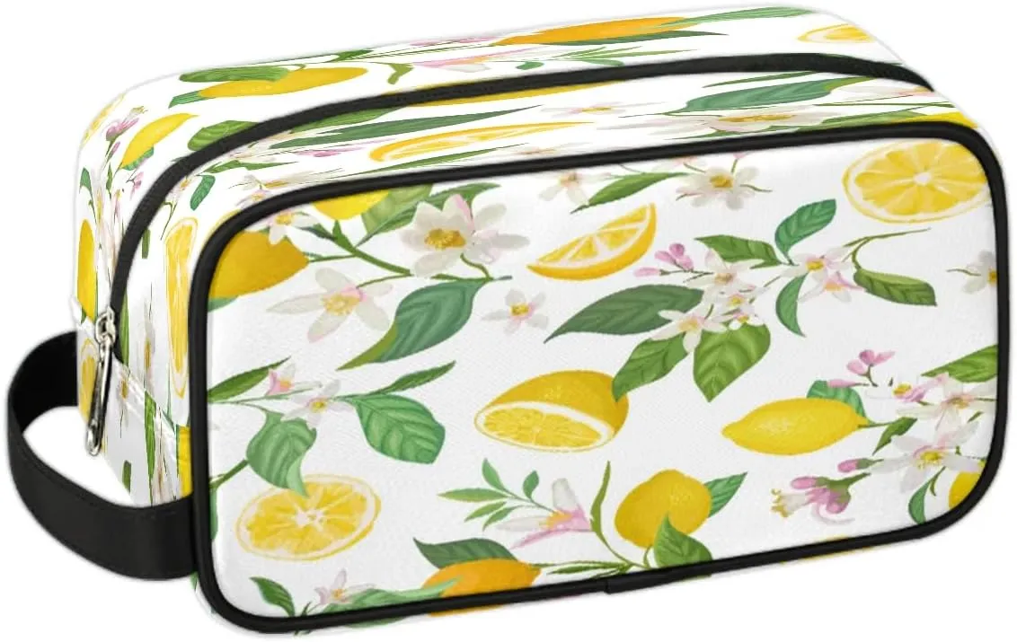 Lemons Pattern Travel Toiletry Bag for Women Men Small Cosmetic Makeup Organizer Water Resistant Shaving Bag Portable Make Up Bag Storage Bags with Handle