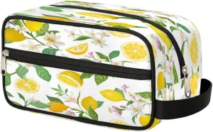 Lemons Pattern Travel Toiletry Bag for Women Men Small Cosmetic Makeup Organizer Water Resistant Shaving Bag Portable Make Up Bag Storage Bags with Handle