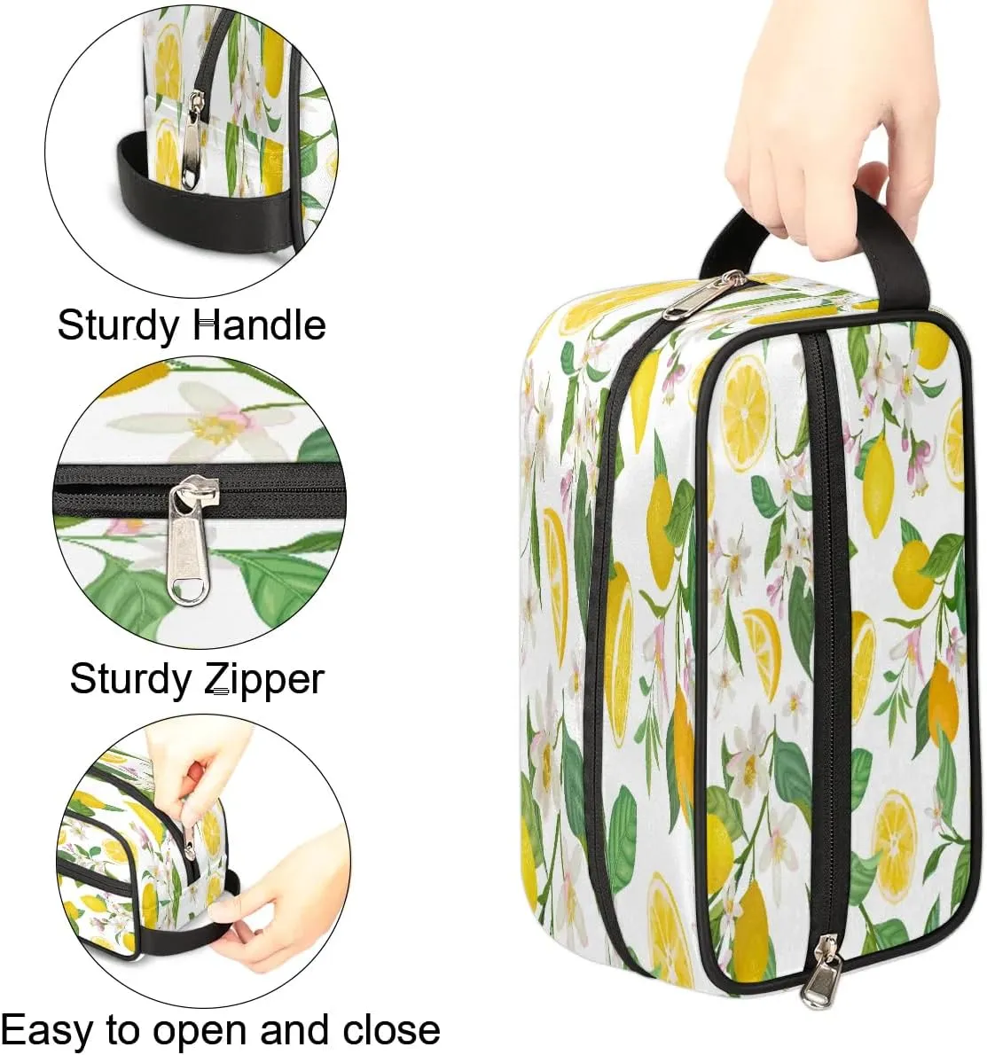 Lemons Pattern Travel Toiletry Bag for Women Men Small Cosmetic Makeup Organizer Water Resistant Shaving Bag Portable Make Up Bag Storage Bags with Handle
