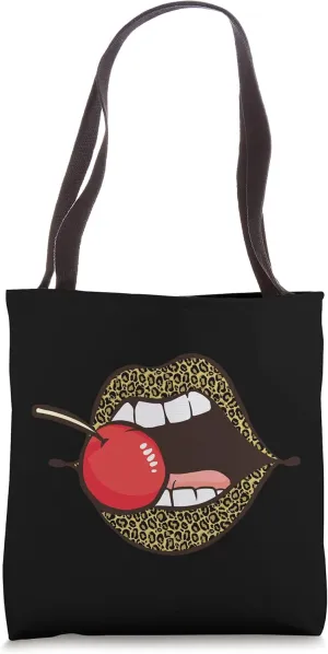 Leopard Lips Cherry Bite Cheetah Pattern Tote Bag