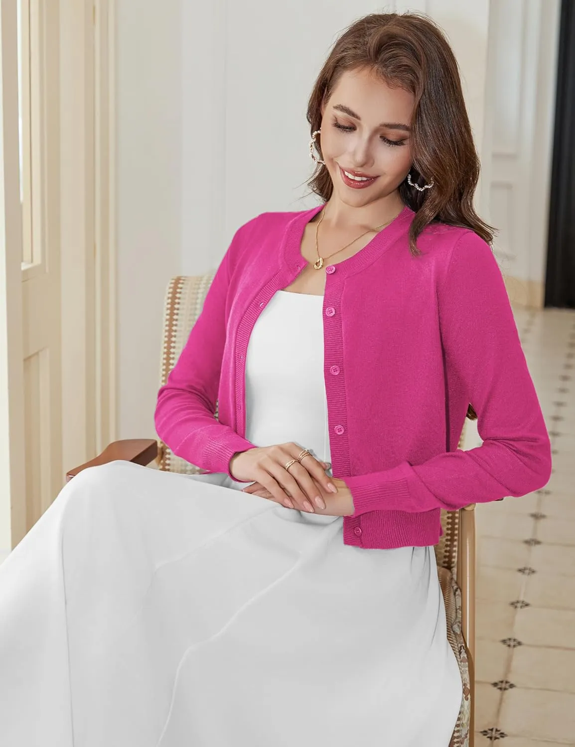 LETDIOSTO Cropped Cardigan Bolero Shrug for Women, Button Down Long Sleeve Knit Sweater for Dresses,for Jeans, S to XL