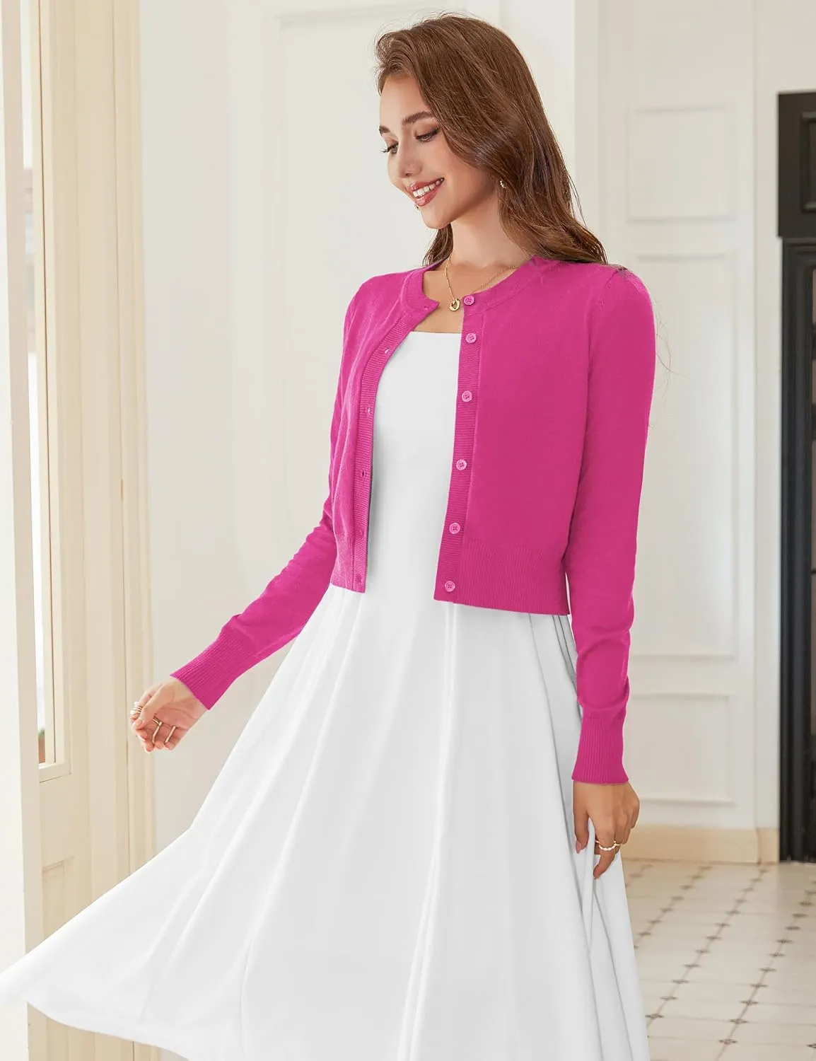 LETDIOSTO Cropped Cardigan Bolero Shrug for Women, Button Down Long Sleeve Knit Sweater for Dresses,for Jeans, S to XL