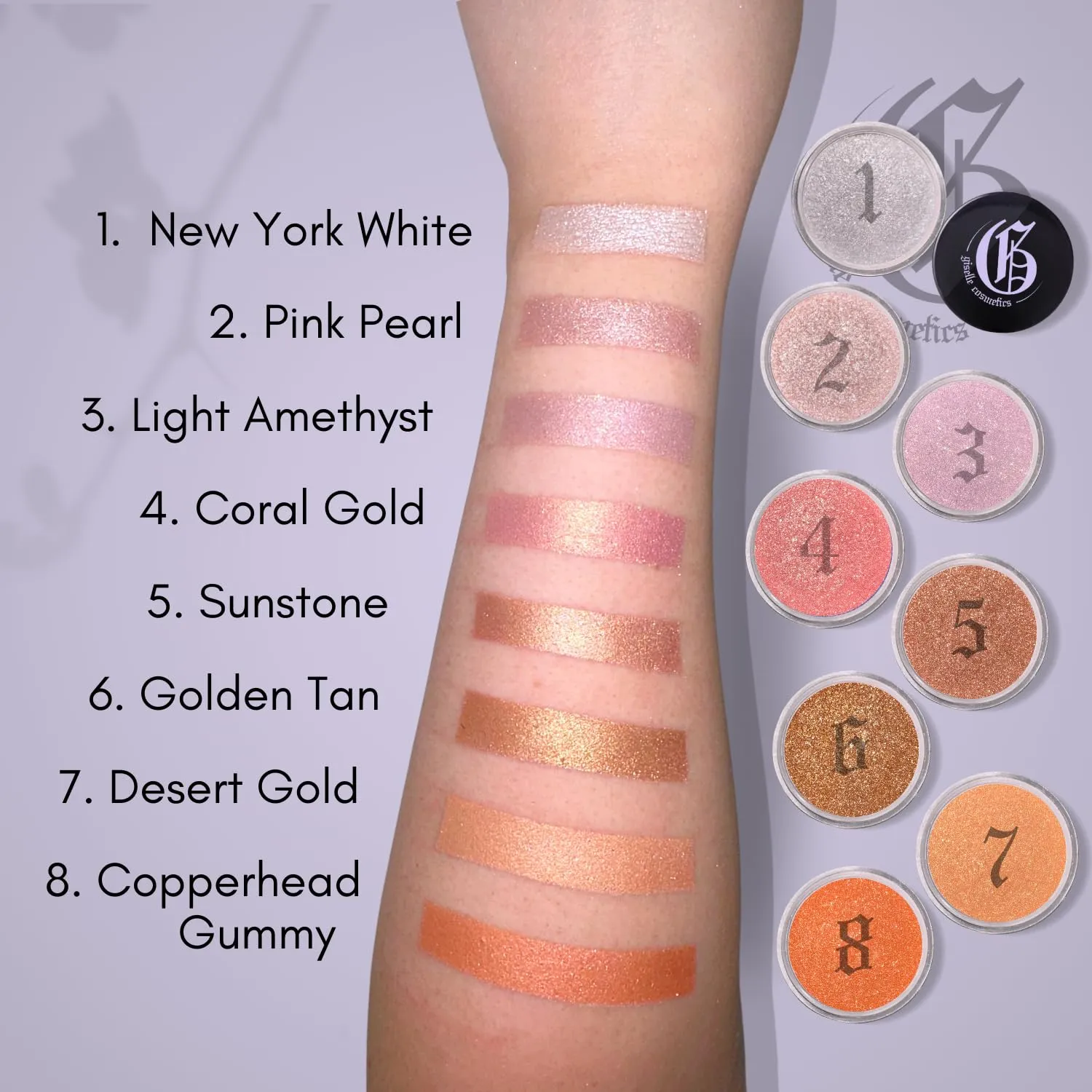Light Amethyst Loose Mineral Eyeshadow - Organic, High Pigment Make Up Palette - Talc Free, Iridescent, Sparkle Eye Shadow in Hot Pink, Lavender, Rose Gold and More