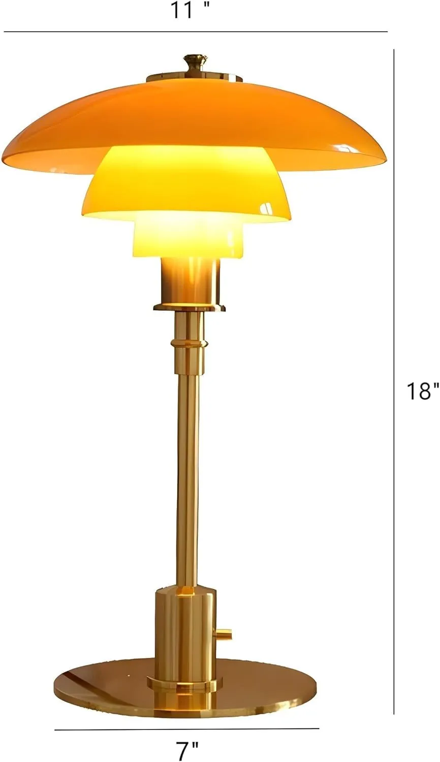 LIGHTLAND Modernist Table Lamp, Metal and Glass Bedside Light for Study Room, Bedroom, Living Room, 18 * 11 Inch, Orange Gold