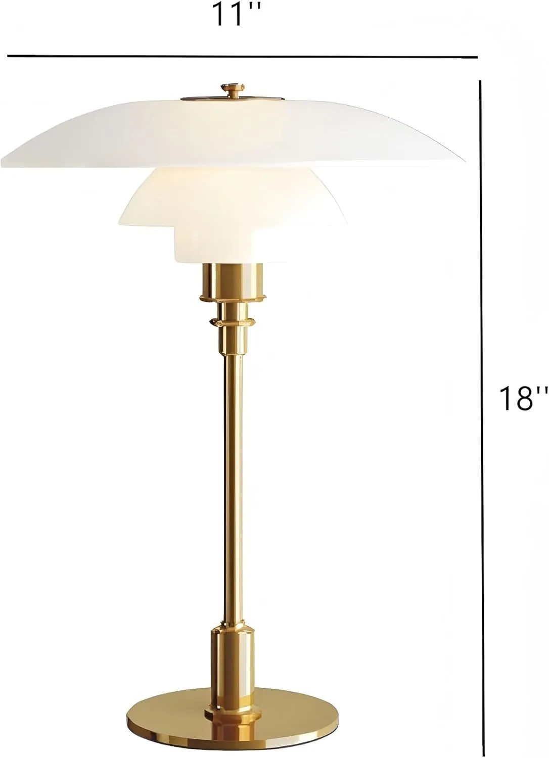 LIGHTLAND Modernist Table Lamp, Metal and Glass Bedside Light for Study Room, Bedroom, Living Room, 18 * 11 Inch, White Gold