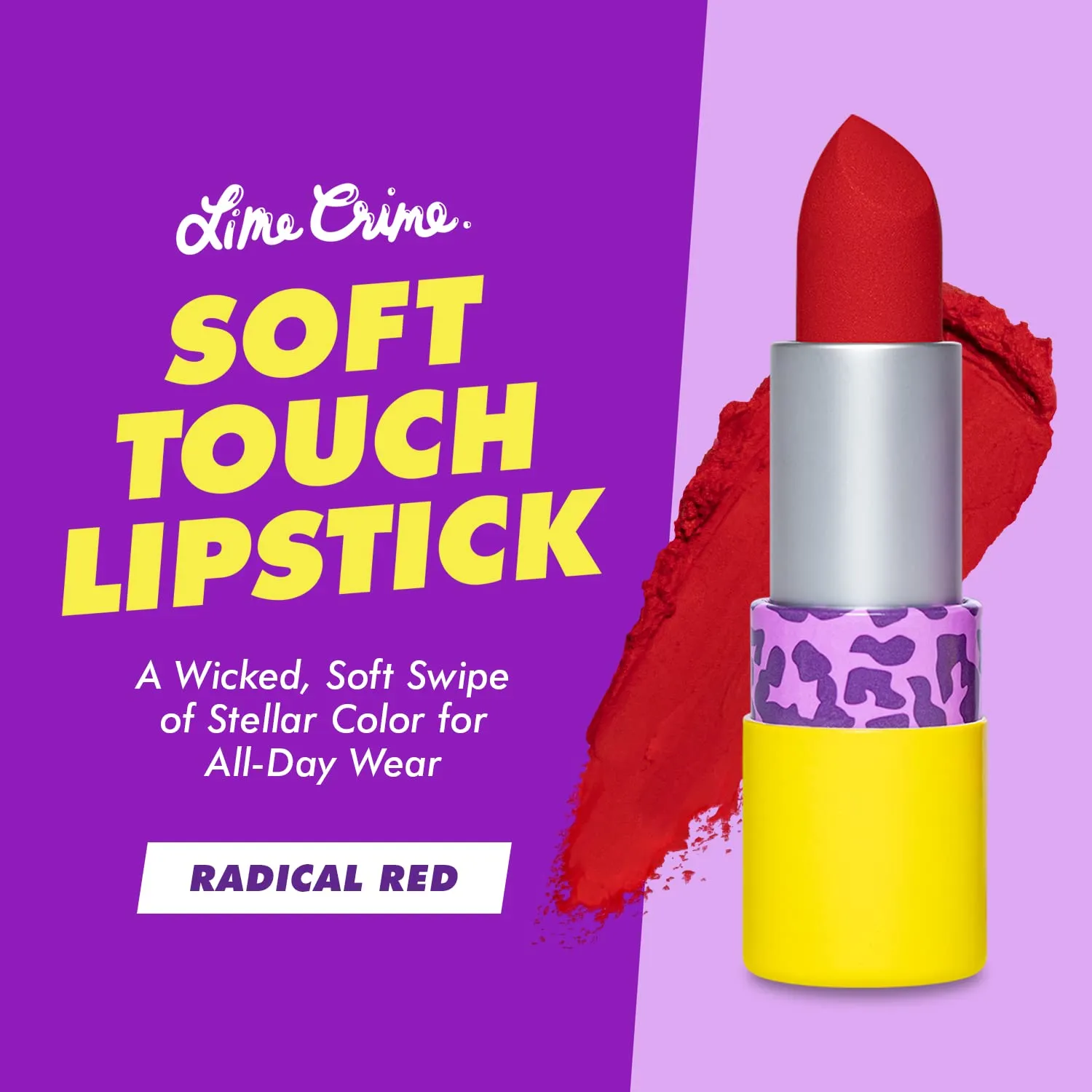 Lime Crime Soft Touch Comfort Matte Lipstick, Radical Red (Deep Blue-Toned Red) - Flirty Retro Shades - Full-Coverage Long Lasting, Lip Lining & Soft for All-Day Wear - Talc-Free & Paraben-Free