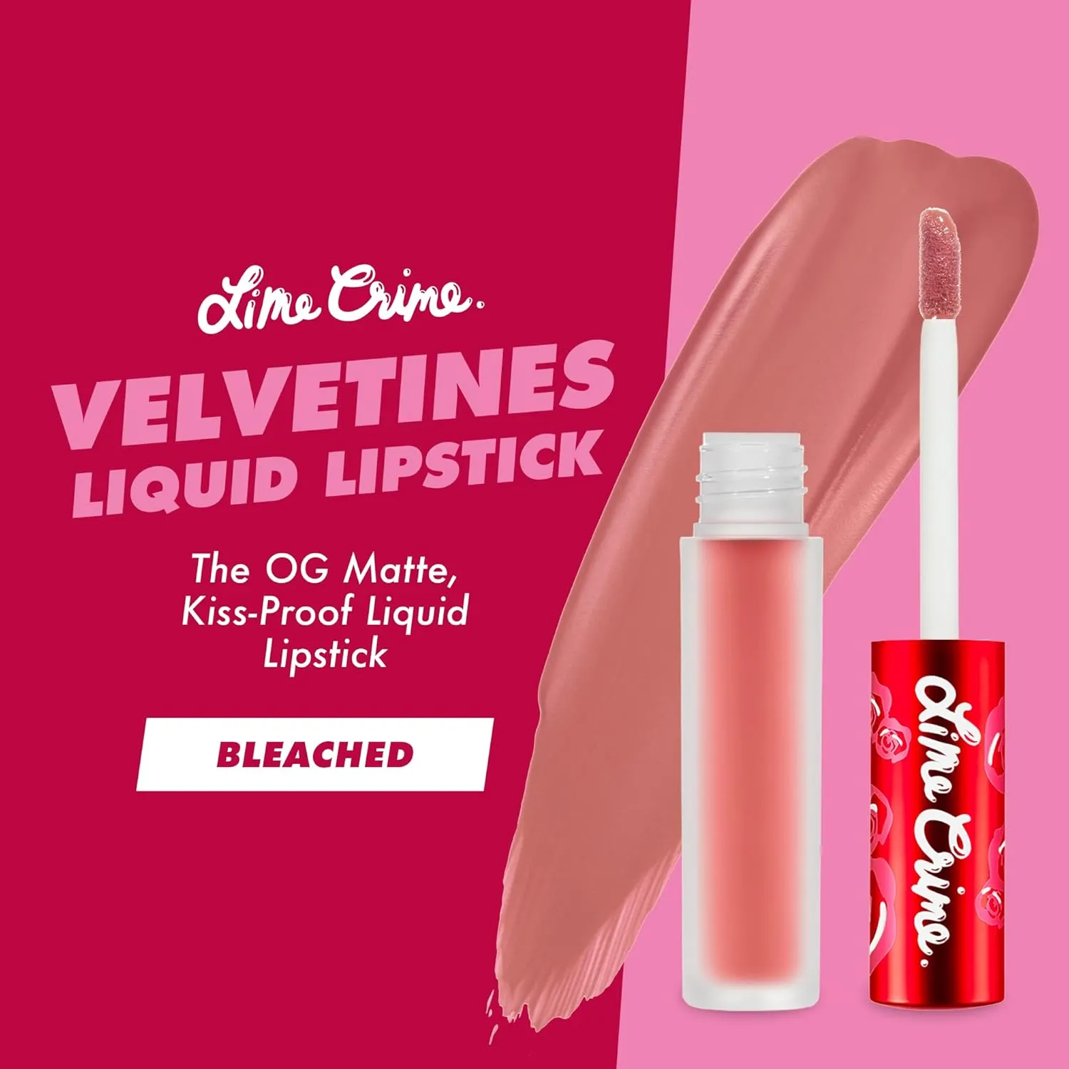 Lime Crime Velvetines Liquid Matte Lipstick, Bleached (Peachy Nude) - Bold, Long Lasting Shades & Lip Lining - Stellar Color & High Comfort for All-Day Wear - Talc-Free & Paraben-Free